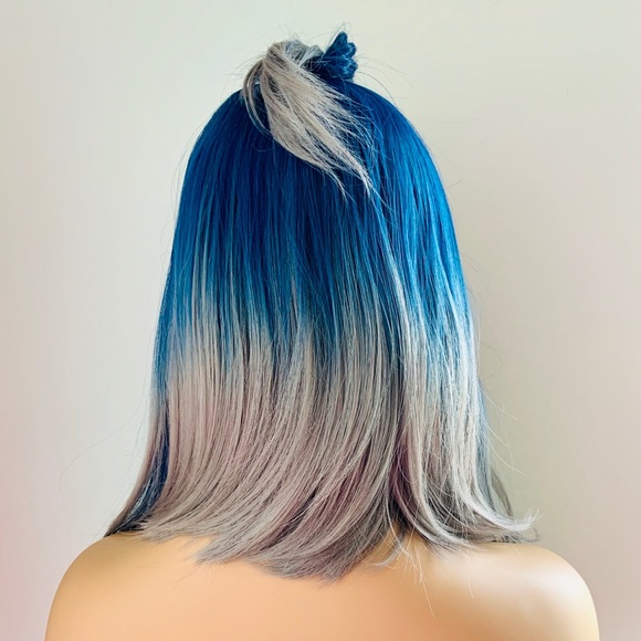 Angled Blue Grey 13x2.5 Synthetic Lace Front Wig - Picture 11 of 12